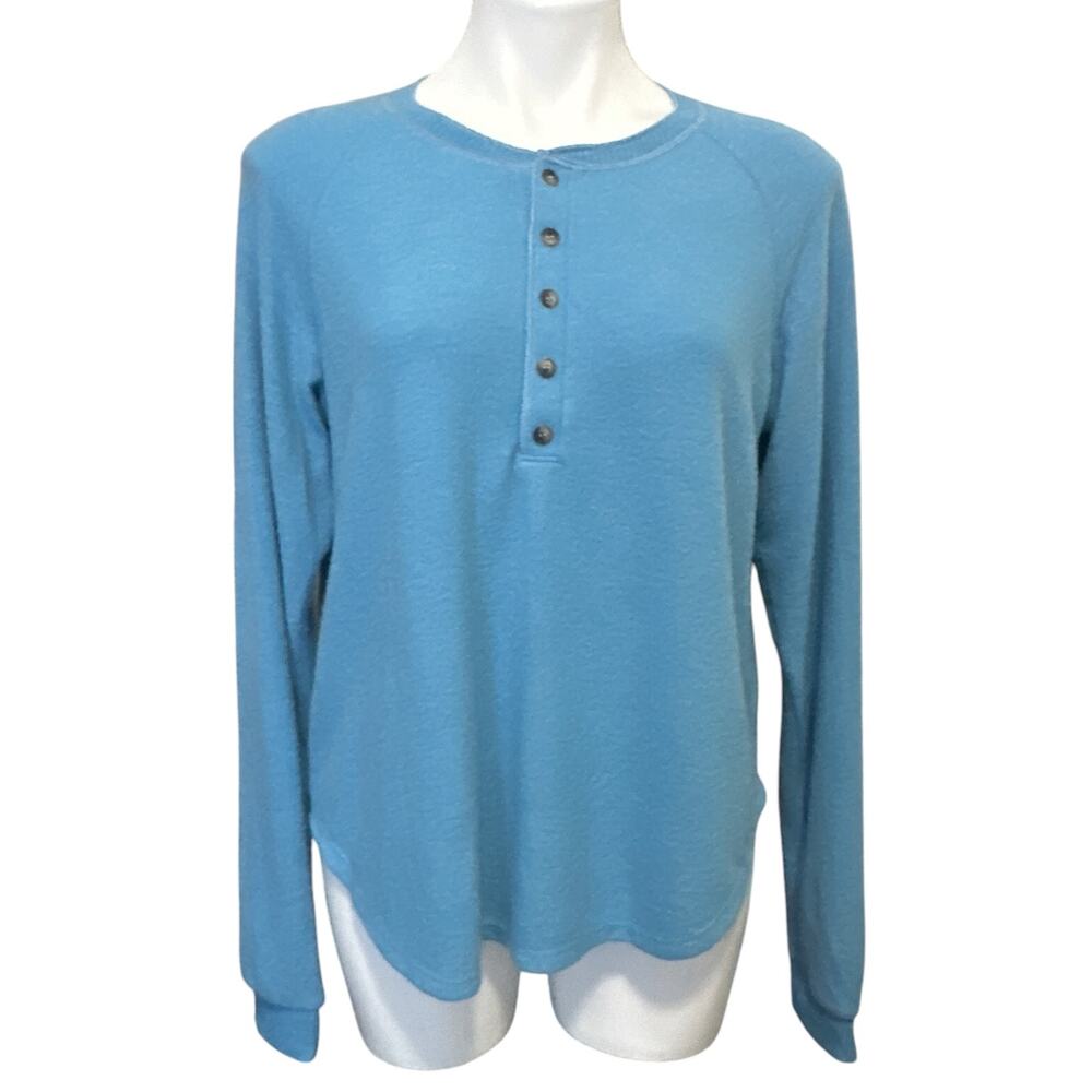 Project Social T Henley Top Women Medium Blue Pajama Soft Raglan Long Sleeve